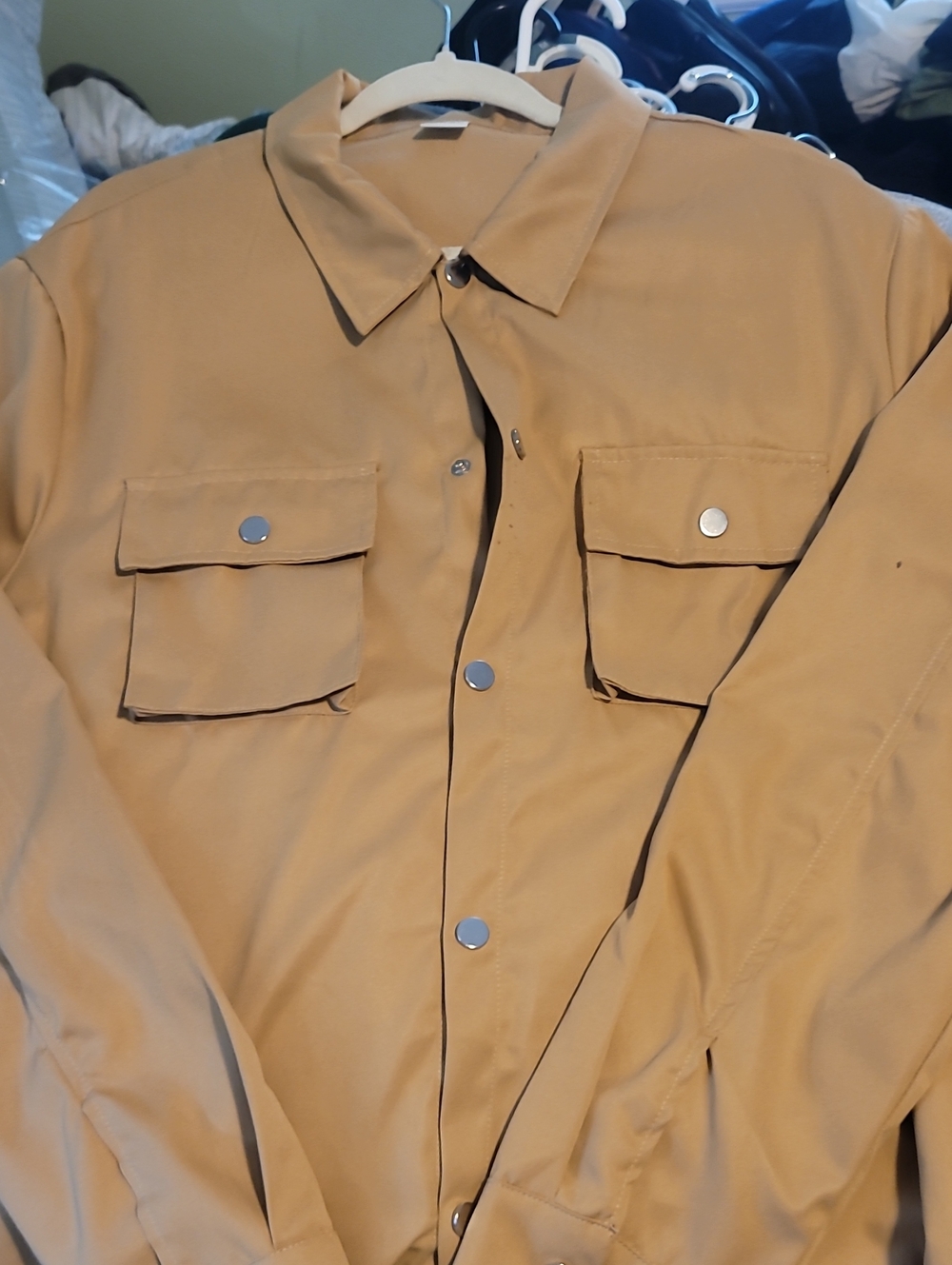 Men's Tan Utility Buton Up with Snap Pockets